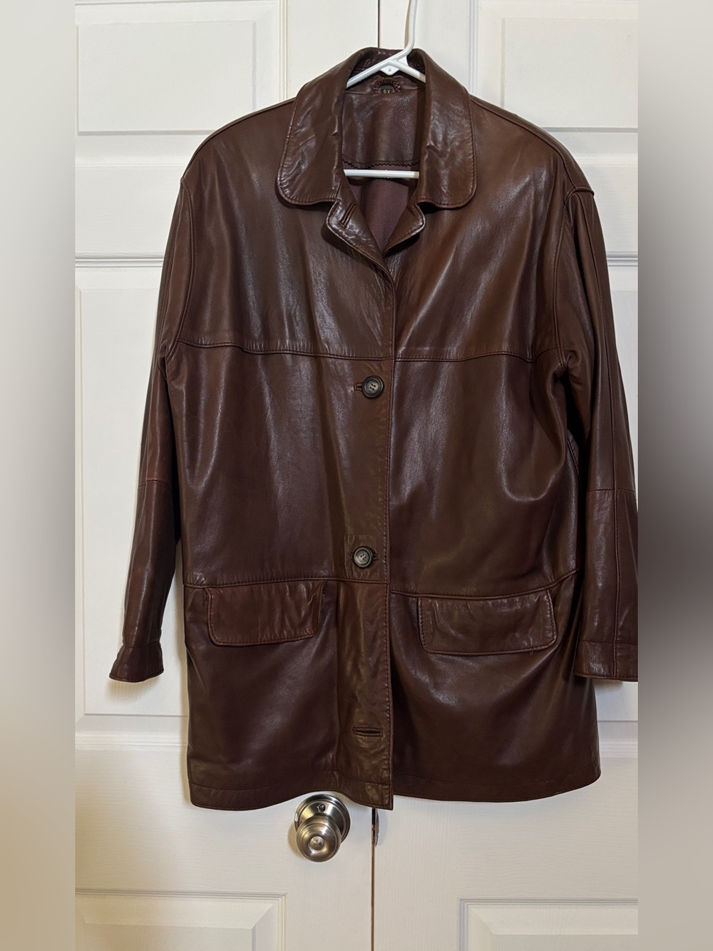Vintage Women’s XS Brown Genuine Leather Oversized Long Blazer Coat